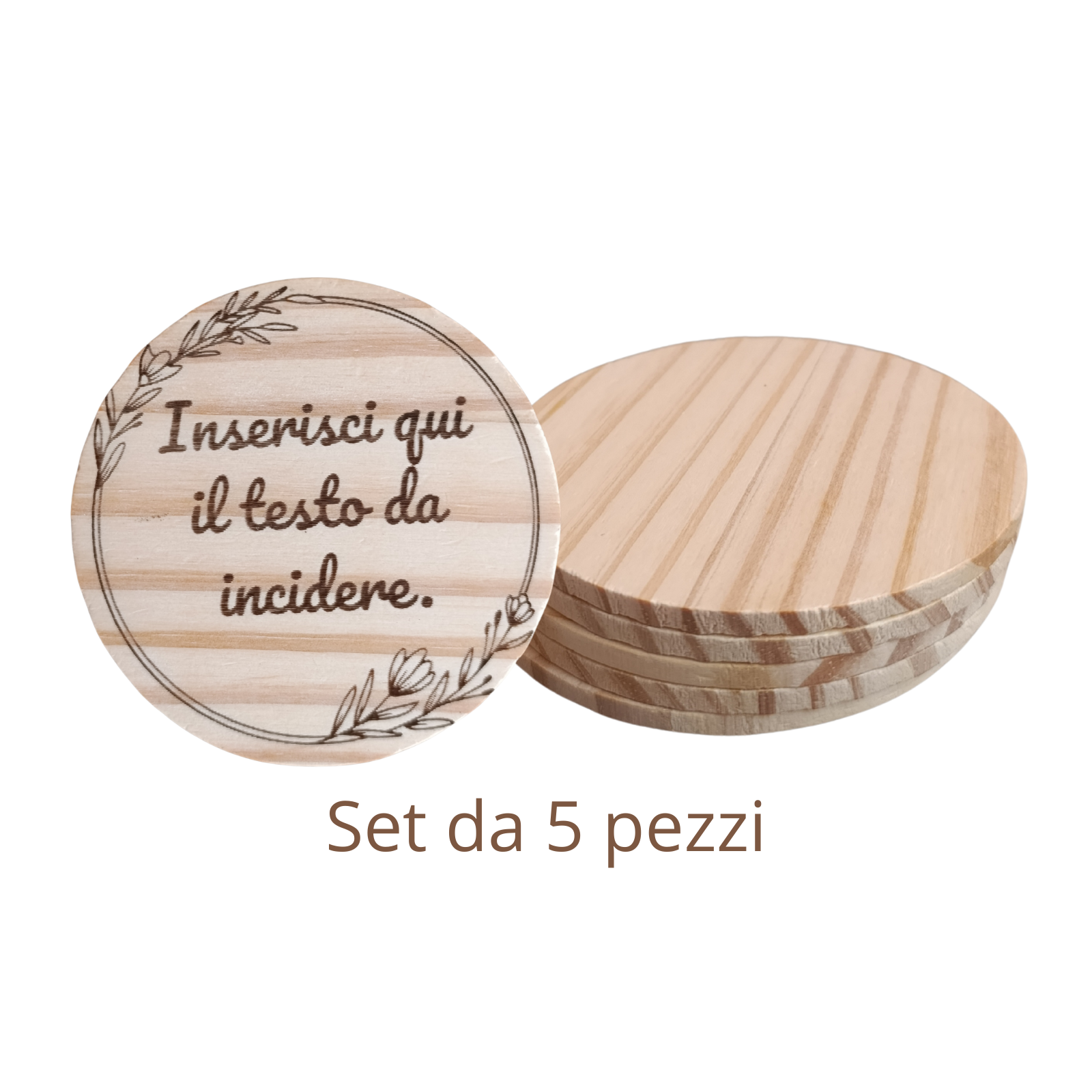 Acquista Sottobicchieri personalizzabili - set da 5 - prodotti artigianali in legno e candele