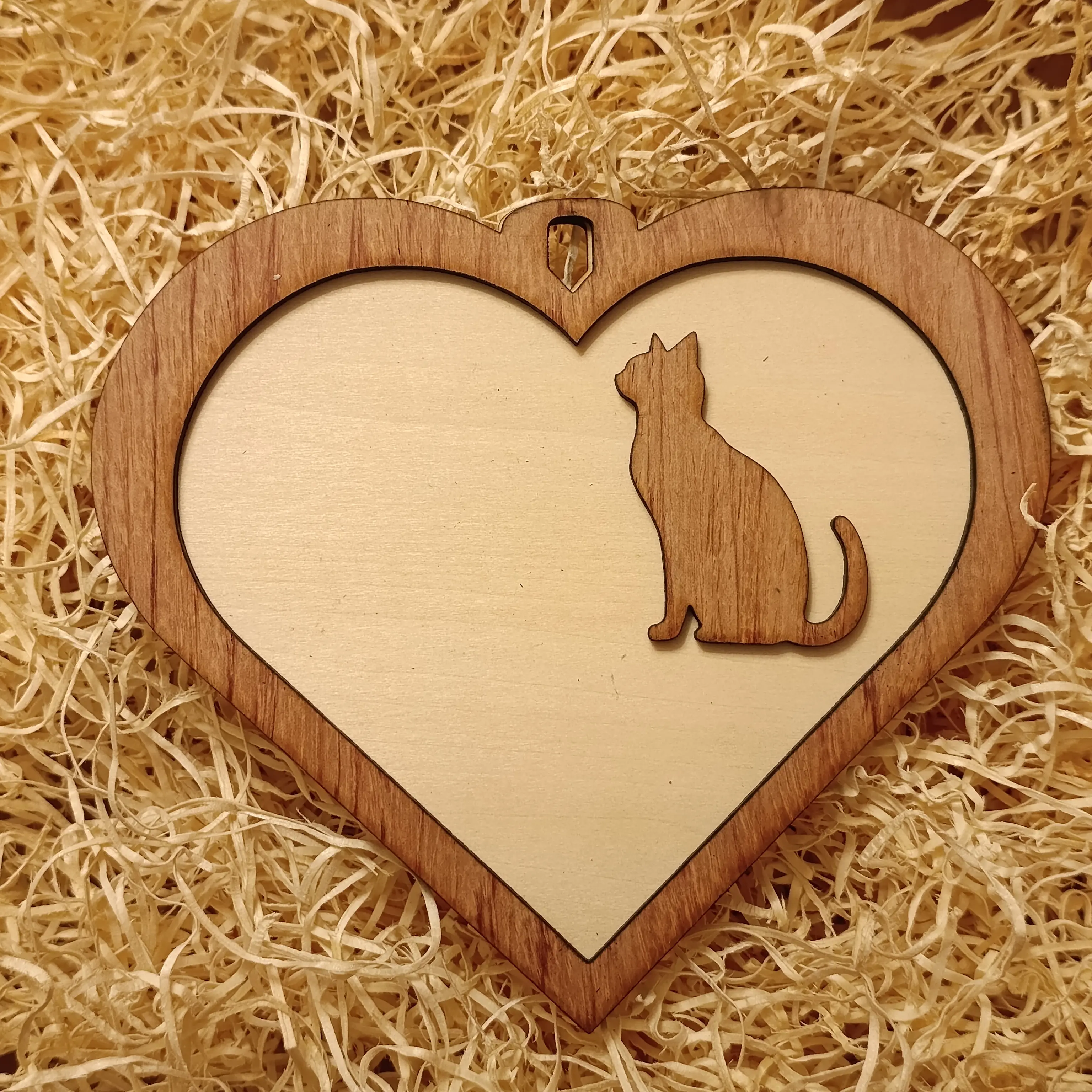 Acquista Targa 2 layer - Cuore - Gatto - prodotti artigianali in legno e candele