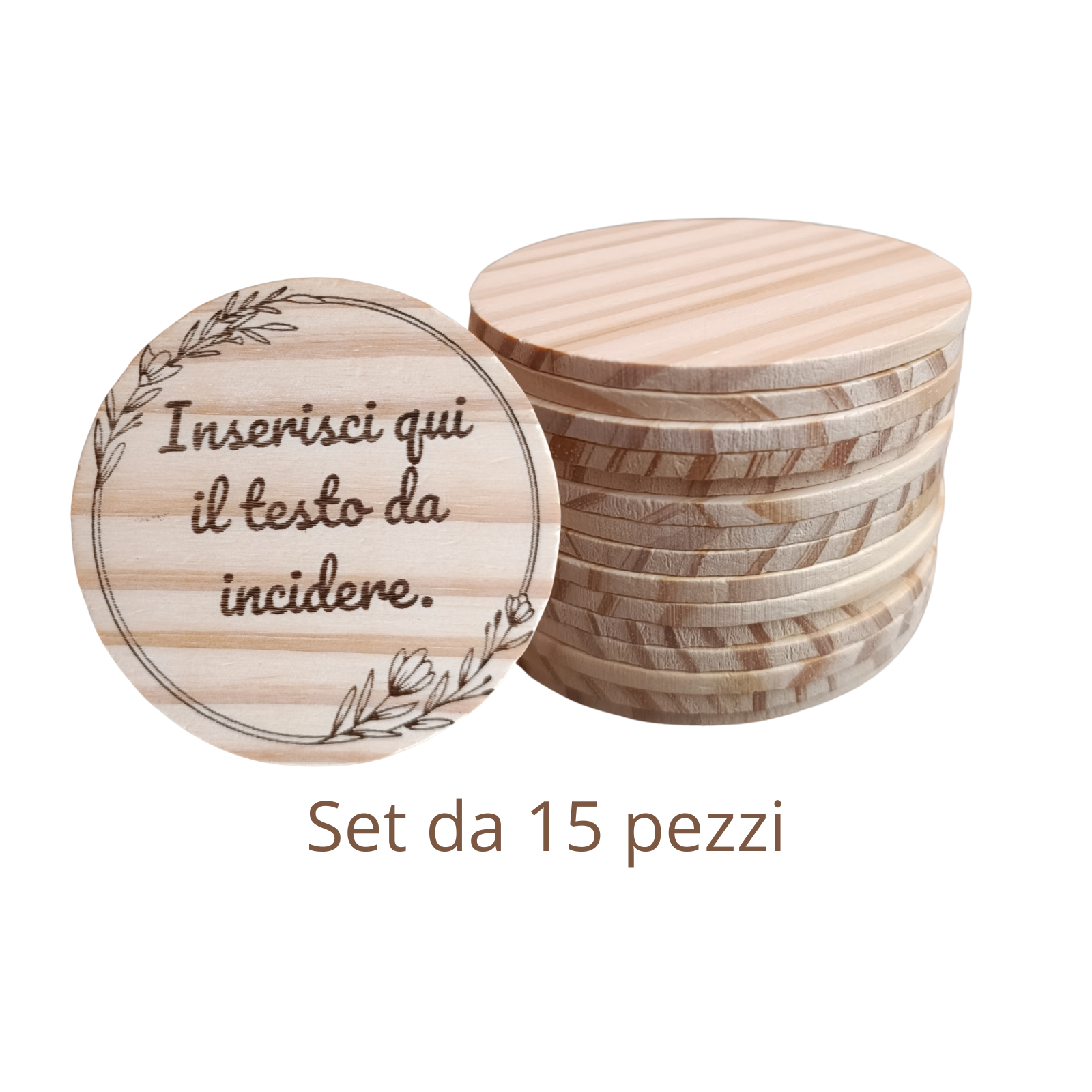 Acquista Sottobicchieri personalizzabili - set da 15 - prodotti artigianali in legno e candele