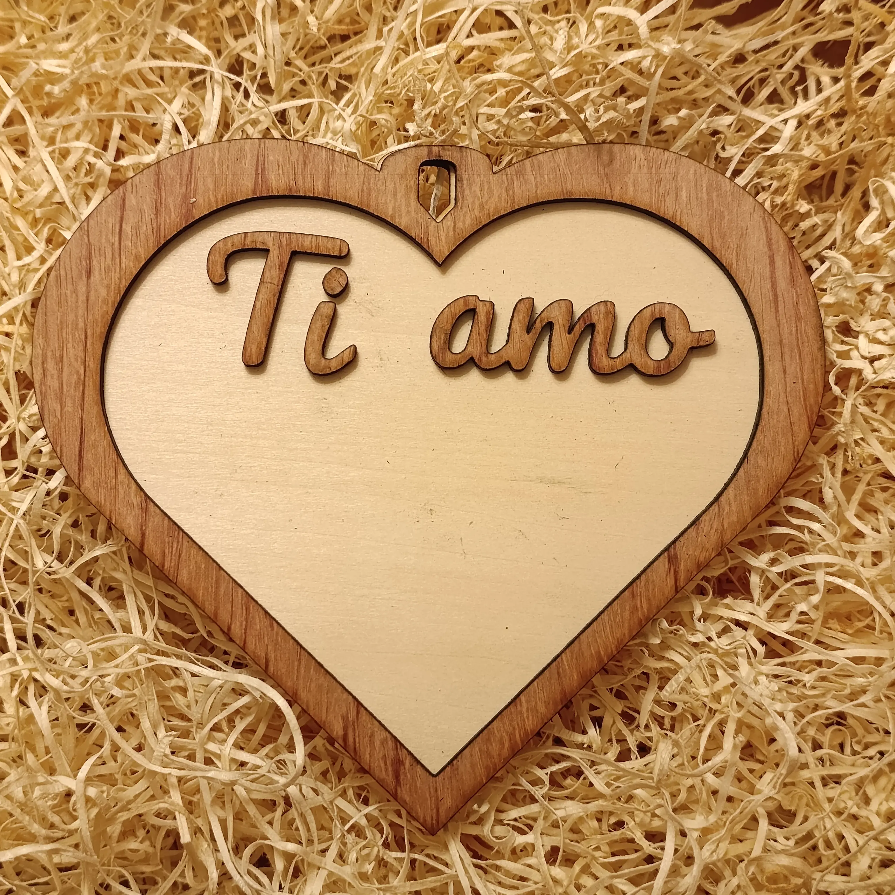 Acquista Targa 2 layer - Cuore - scritta Ti Amo - prodotti artigianali in legno e candele