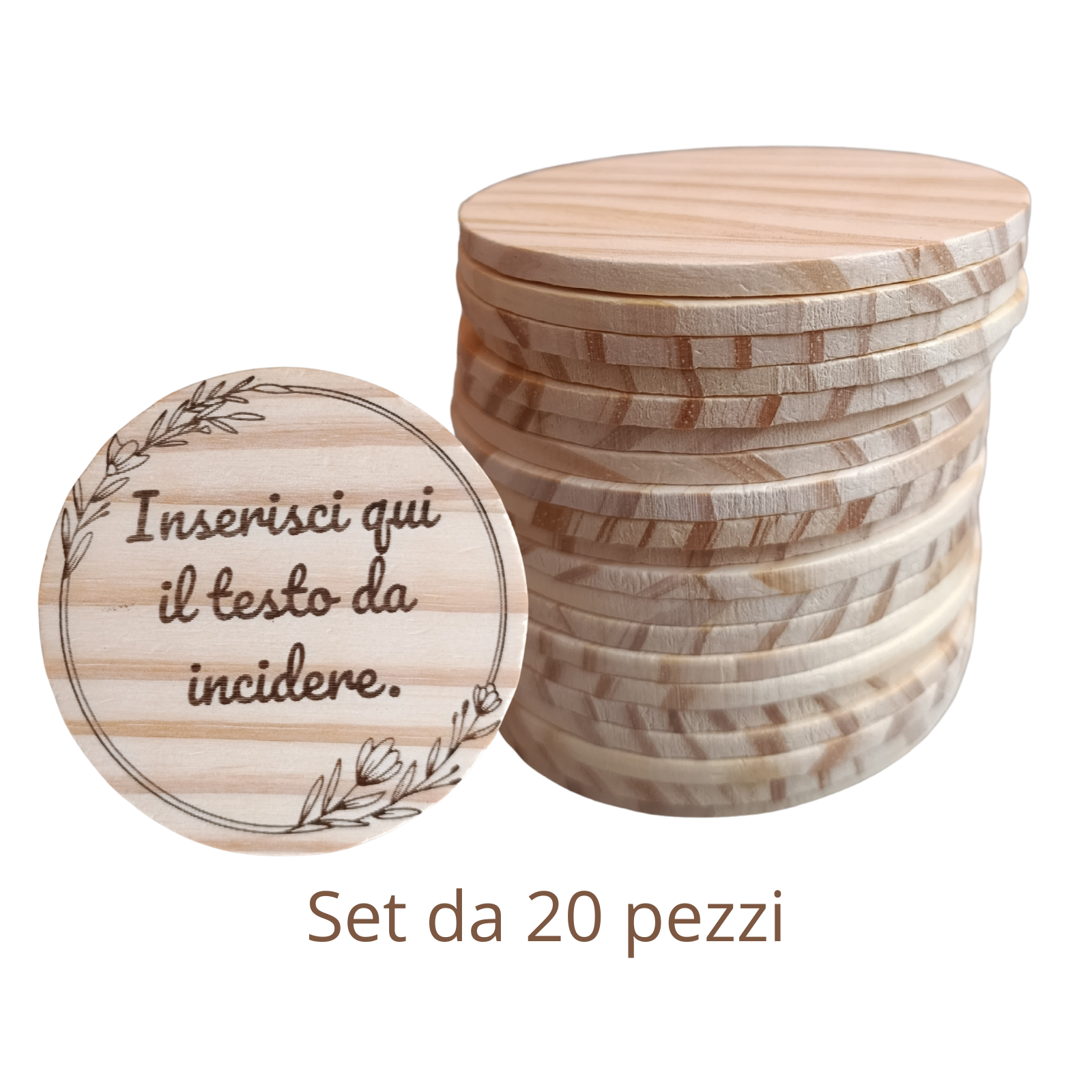 Acquista Sottobicchieri personalizzabili - set da 20 - prodotti artigianali in legno e candele