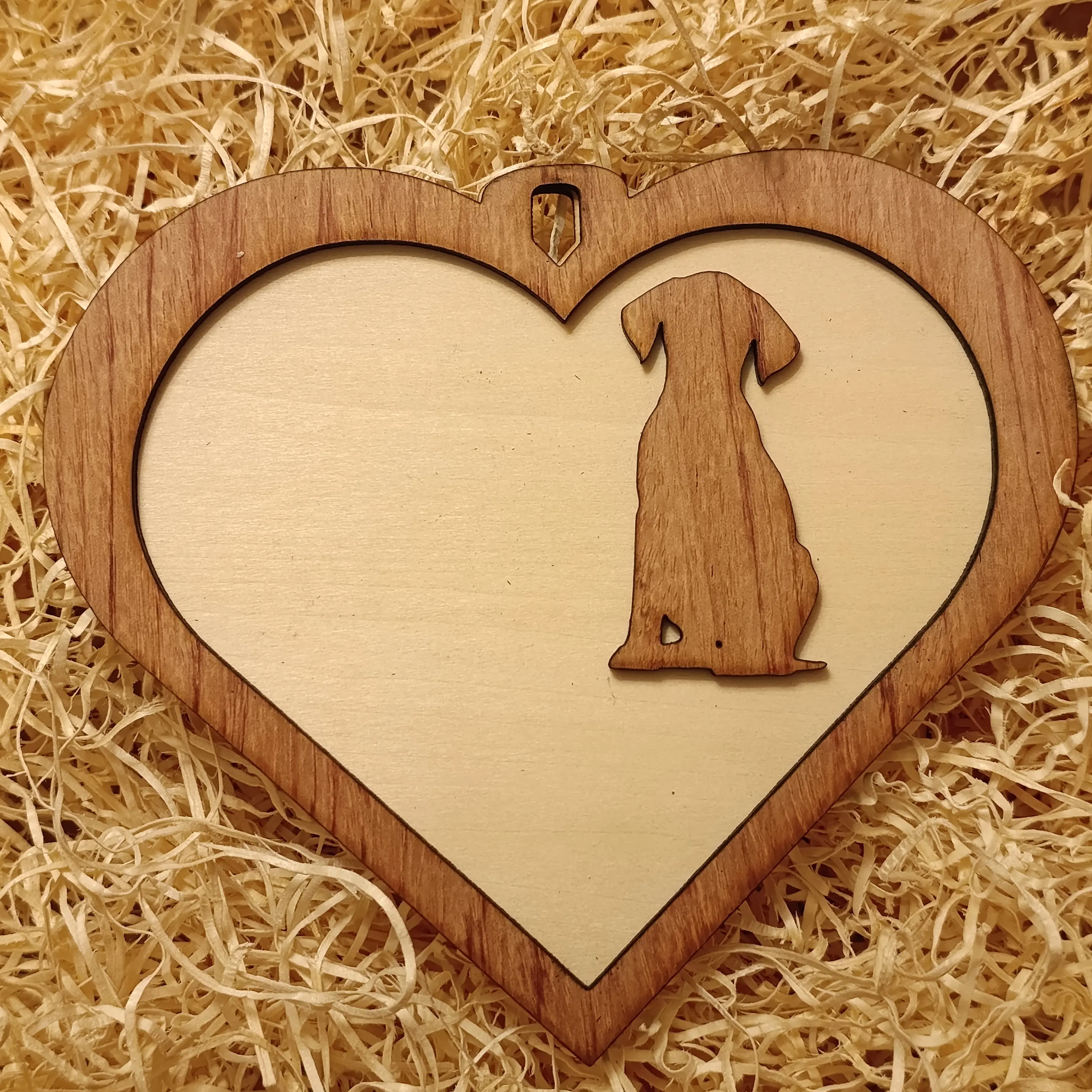 Acquista Targa 2 layer - Cuore - Cane - prodotti artigianali in legno e candele