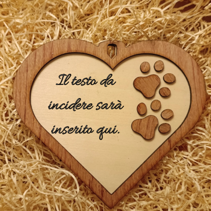 Acquista Targa 2 layer - Cuore - zampette - prodotti artigianali in legno e candele