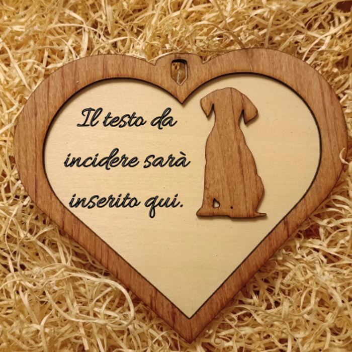Acquista Targa 2 layer - Cuore - Cane - prodotti artigianali in legno e candele
