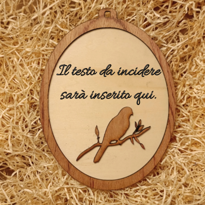 Acquista Targa 2 layer - Ovale - Uccellino - prodotti artigianali in legno e candele