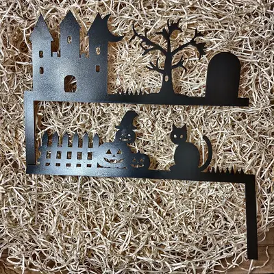 Decorazione Halloween in Legno per Porta – Set 2 Silhouette Nere, Angolo Sinistro e Destro