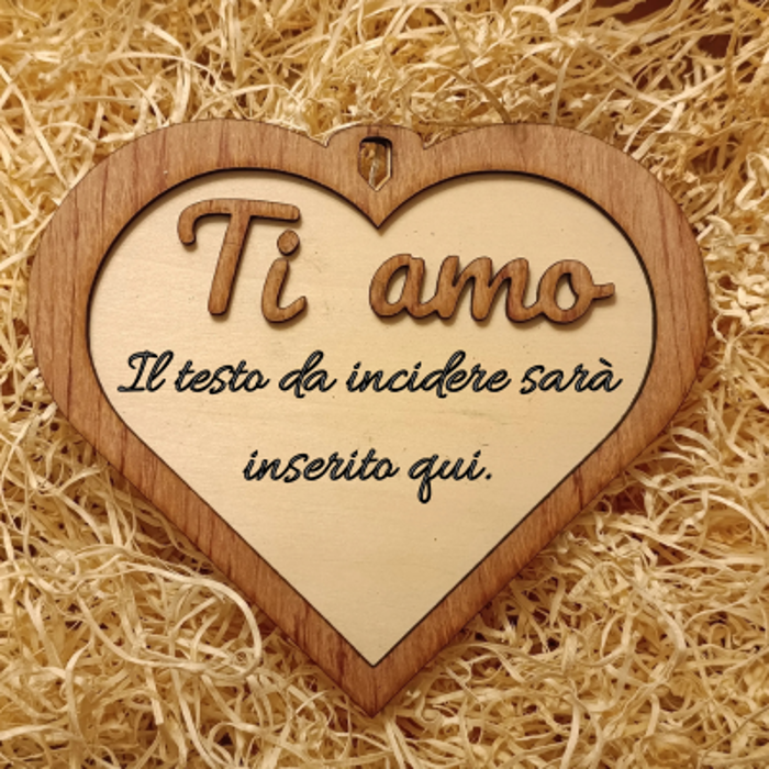 Acquista Targa 2 layer - Cuore - scritta Ti Amo - prodotti artigianali in legno e candele