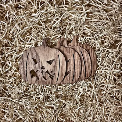 Set 4 Sottobicchieri Halloween a Zucca in Legno di Bubinga