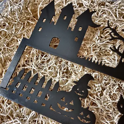Decorazione Halloween in Legno per Porta – Set 2 Silhouette Nere, Angolo Sinistro e Destro