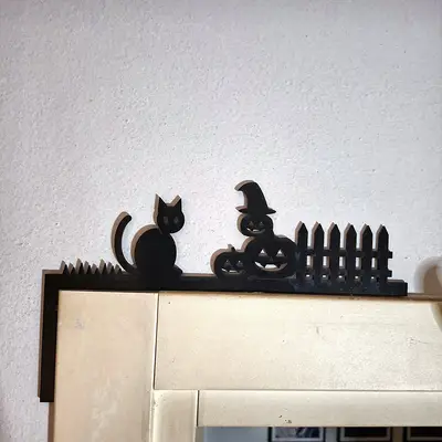 Decorazione Halloween in Legno per Porta – Set 2 Silhouette Nere, Angolo Sinistro e Destro