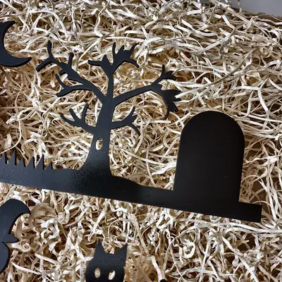 Decorazione Halloween in Legno per Porta – Set 2 Silhouette Nere, Angolo Sinistro e Destro