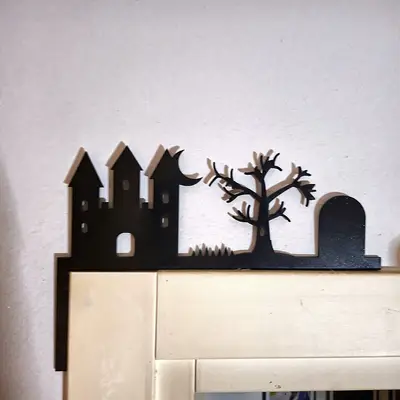 Decorazione Halloween in Legno per Porta – Set 2 Silhouette Nere, Angolo Sinistro e Destro